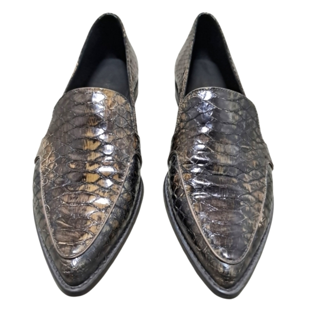 Stuart Weitzman Black and Brown Snakeskin Loafers Womens 9M - Picture 3 of 16